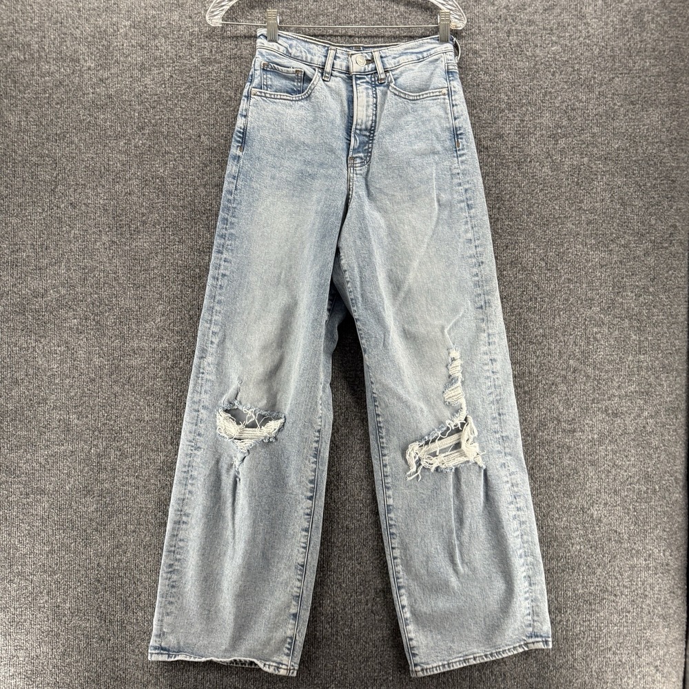 Express Jeans Womens 0 Light Blue 90s Wide Leg Super High Rise Distressed Casual